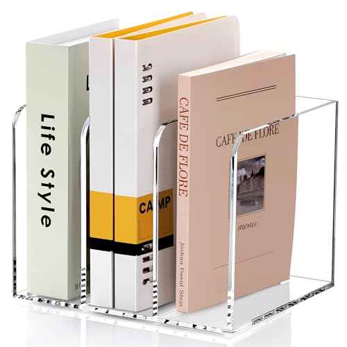 SANRUI Acrylic Magazine Holder Desk Organizer, Clear File Organizer with 3 Vertical Compartments, Magazine File Holder for Home Office, Classroom,B5 Size