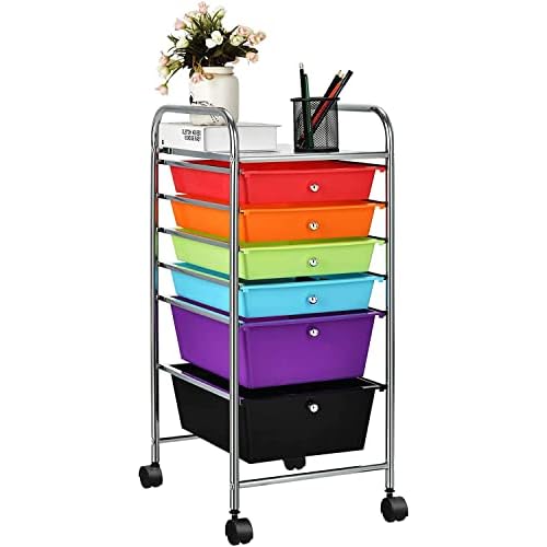 FUTADA 6 Drawers Rolling Storage Cart, Mobile Utility Cart, Sundries Storage Cart w/Lockable Casters for School, Office, Home, Barber Shop, Beauty Salon,