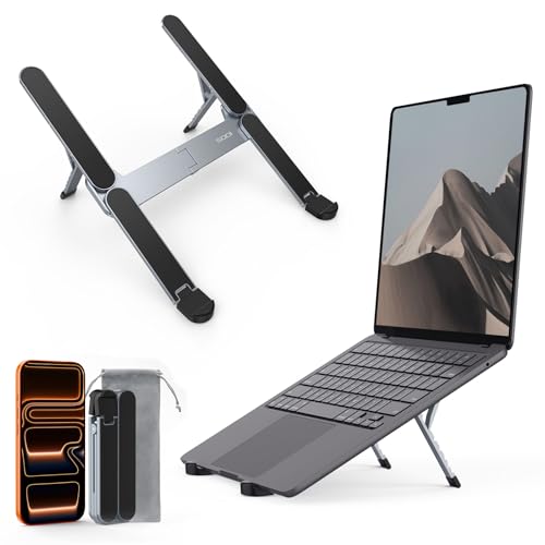 Gray Foldable Laptop Stand for 10-16 inch Devices - Portable & Ergonomic Aluminum Holder