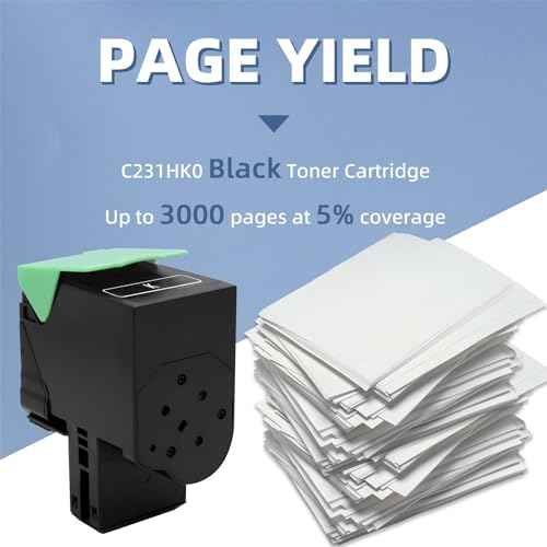 C231HK0 Black Toner Cartridge Compatible with Lexmark C2325 C2325dw MC2325 MC2325adw C2425 C2425dw MC2425 MC2425adw C2535 C2535dw MC2535 MC2535adwe MC2640 MC2640adwe Printer, 3000 Page Yield