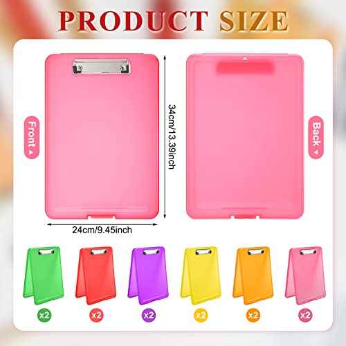 Teling 12 Pack Clipboard with Storage Bulk A4 Plastic Translucent Storage Clipboards Nursing Letter Foldable Clip Board with Low Profile Clip for School, Office for Student Teacher Nurse