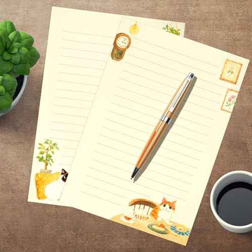 36 PCS Writing Paper and Envelopes Set, Warm Cute Cat Themed Stationary Set Design for Invitations Gift Decorations Holiday Party, 24 Lined Stationery Paper with 12 Envelops