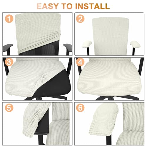 Tallew Cream Office Chair Cover Set - Universal Stretch Slipcovers with Armrest Pads