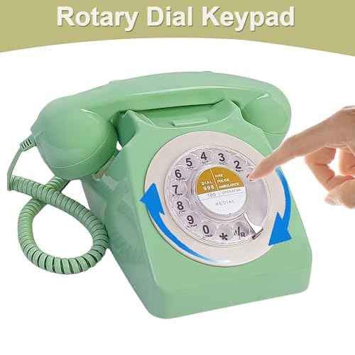 Vintage Retro Old Fashion Rotary Dial Home and Office Telephone Classic Single Line Basic Desk Phone Home Office School Hotel