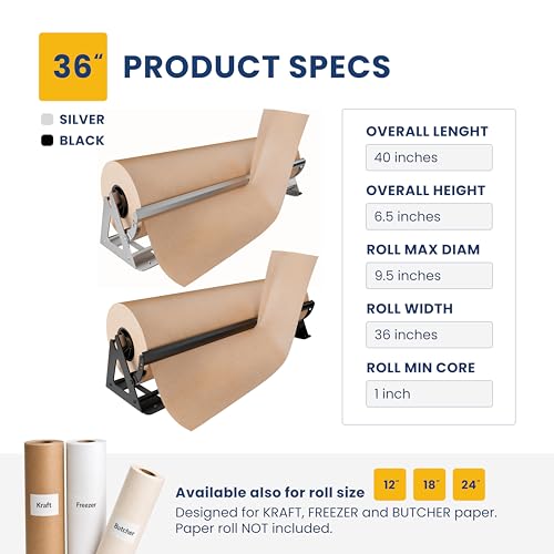 DIY CREW 36 Inch Silver Paper Roll Dispenser & Cutter for Kraft & Butcher Paper