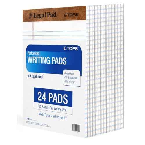 Tops The Legal Pads 8.5 X 11 Pack of 24 White Wide Ruled Notepads - 50 Sheets Per Pad - Made in the USA