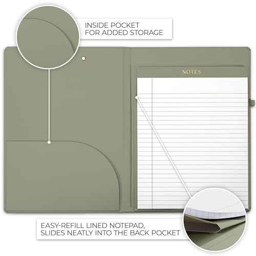 Aesthetic Clipboard Folio with Refillable Lined Notepad & Interior Pocket ? Cute Padfolio/Legal Pad Holder for Women ? Easily Organize Notes at Work, School, or Home