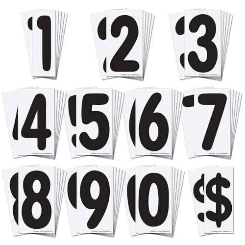 Replacement Numbers for White Message Board Sidewalk Signs with 4 Inch Tracks, 6 of Each Number 0 to 9, Black on White Background