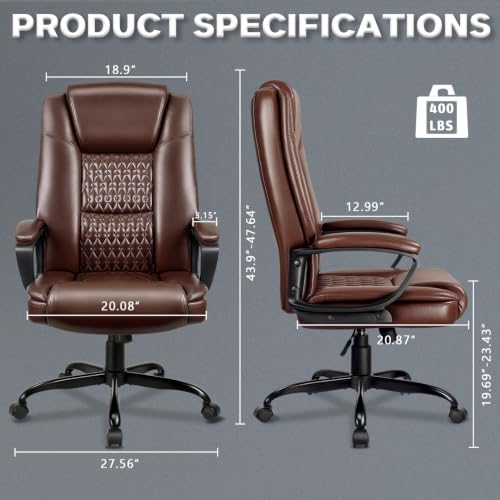 Brown High-Back PU Leather Executive Office Chair with Adjustable Height and 360° Swivel