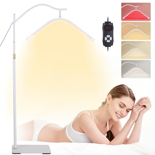 LED Floor Lash Light Lamp, Infrared Red Light Therapy with Stand Adjustable Half Moon Lamp for Lashes and Estheticians,Tattoo,Nail, Beauty,Body Face(White)