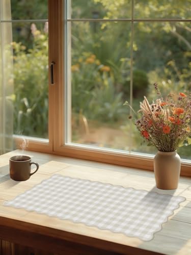 A1-Beige Checkered Gingham Desk Mat Large Mouse Pad for Office & Home Decor
