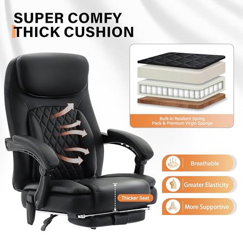BIGGARSIT Black 500Lbs Ergonomic Massage Office Chair with 6-Point Vibration & Heat — Reclining, Big & Tall PU Leather