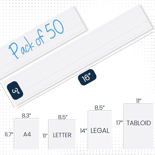 Essex Wares 50 Pack White Dry Erase Sentence Strips 16x3 Inches Classroom Use