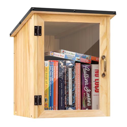 12.99 x 11.22 x 16.93 Inch Waterproof Outdoor Library Book Box - Wooden Community Sharing Cabinet