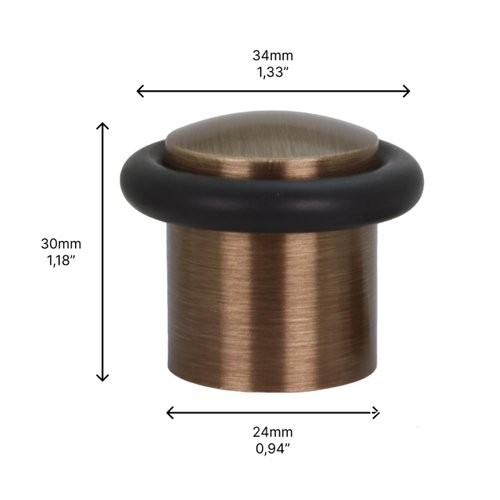 Pack of 2 EVI Door Stoppers | Leather Brass Floor Door Stop - Screw Fastening - Protector Rubber - 0.95 x 1.18 Inch Door Stop