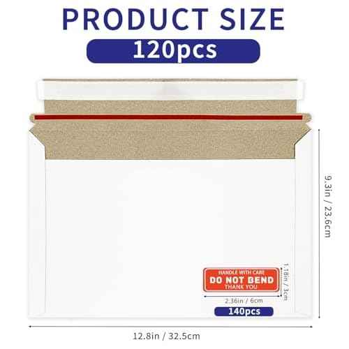Cheardia 120 Pack Photo Document Mailers with Self Adhesive Seal, 13 x 9.25 Inch Rigid Mailers Stay Flat Cardboard Envelope with Label for CD, Photos, White