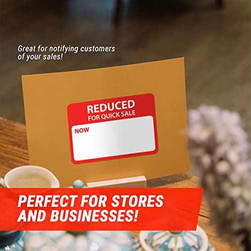 Reduced for Quick Sale Now for Retail Clearance Price Tag Stickers - 1.65 x 1.15 Inch Custom Writable Label Pricing Stickers - Pressure Sensitive Adhesive, Semi-Gloss Coated - 300 Labels/Roll