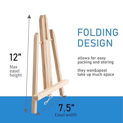 Falling in Art 12Inch Wood Easel Stand, Tabletop Display Stand A-Frame Artist Easel for Painting Canvas, Portable Photo, Picture and Sign Holder (20 Pack)