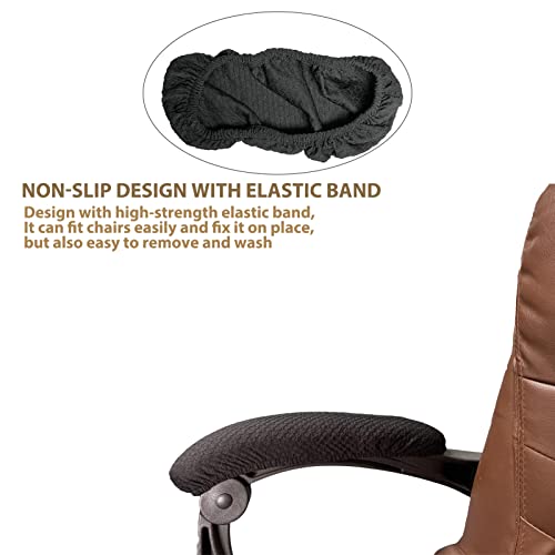 NeColorLife Black Armrest Covers 2-Pack for Office Chairs (Checked Jacquard, Standard Size)