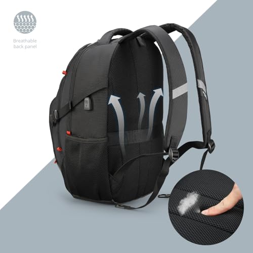 Swissdigital Design Laptop Backpack with USB Charging Port, Travel Backpack Fits 15.6 inches Computer, 31L College School Backpack for Men, Black | SD803