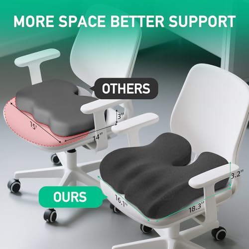 Non-Flattening Seat Cushion for Office Chairs,Gaming Chairs ? Stocking Stuffers Gifts for Women Men, Ergonomic Design for Long Sitting, Coccyx Cushion for Tailbone Pain, Memory Foam Firm Support