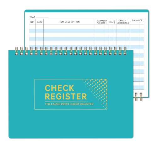 DeBiao Extra Wide Checkbook Register Book - Green, Large Print, 8.5 x 6 Spiral