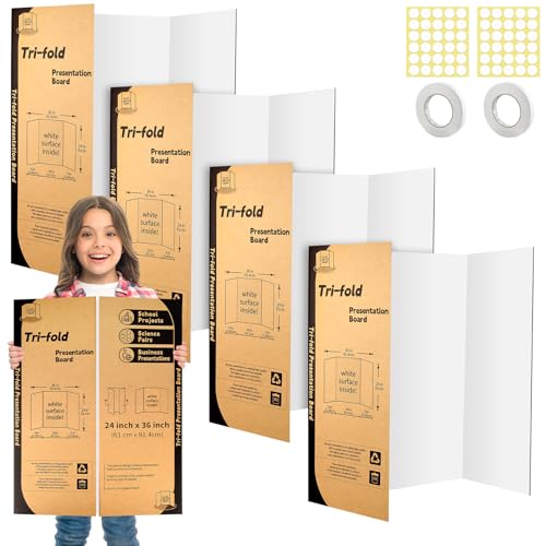 IKAYAS 4 Pack Trifold Poster Boards 24x36 White Science Display Boards