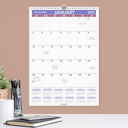 AT-A-GLANCE 2027 Wall Calendar, 12 x 17 Inch Monthly Planner with Ruled Daily Blocks (Variation 2027 / 12"W x 17"H)