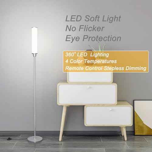 Floor Lamp with Remote Control,Bright Floor Lamps for Living Room/Bedroom/Office, Stepless Adjustable 3000K-6000K Colors and 10-100% Brightness,Standing Light with Foot Switch (Nickel)