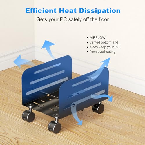 Suptek Small Tower Cart — Adjustable Mobile CPU Stand with Locking Casters (5.5-9.8 inch)