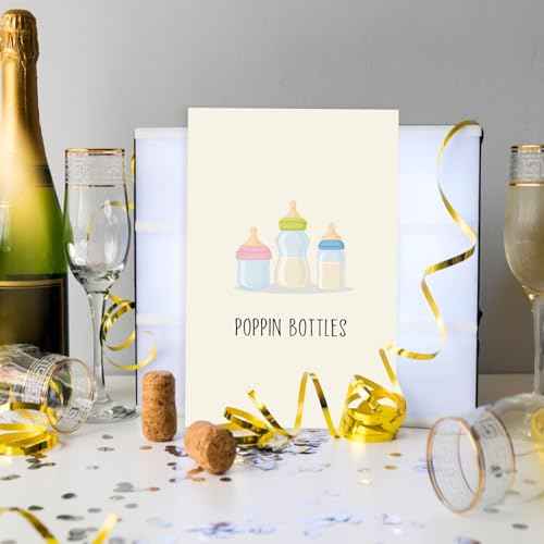 Asmallgf Funny Baby Shower Card, Cute Baby Card, New Baby Gifts for New Mom Dad, New Baby Congratulations,¡°POPPIN BOTTLES¡±