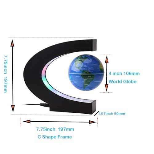 Magnetic Floating Globe 2 in 1 Blue 4in Constellations Globe World Map C Shape Base LED Light Lamp Rotating
