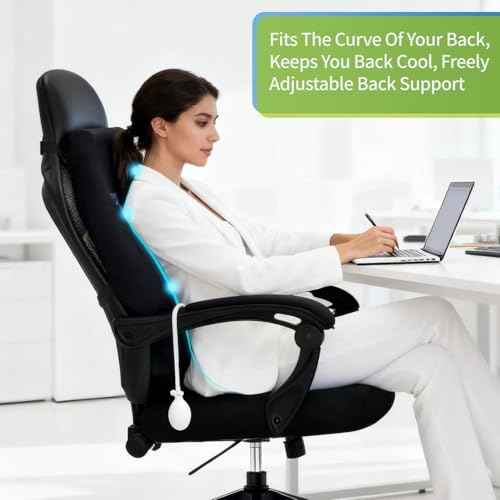 21.7'' Extra Long Cooling Gel Lumbar Support Pillow with Adjustable Air Pump for Lower Back Pain Relief, Back Rest Support Cushion for Office Chair, Wheelchair, Car, 2 Adjustable Straps, Black