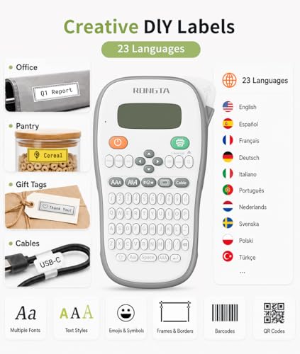 Rongta TH110 Handheld Label Maker - 12mm Laminated Tape & Bluetooth
