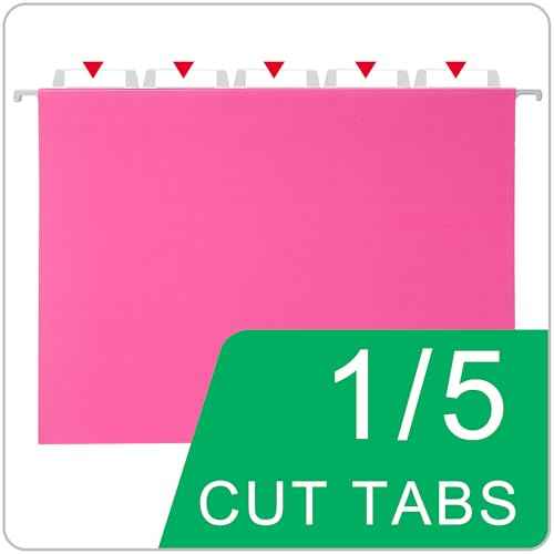 Pink Hanging File Folders,25 Packs Letter Size File Folder,Designed for Bulky Files,Filing Cabinet,1/5 Adjustable Tabs for Office,School,Home