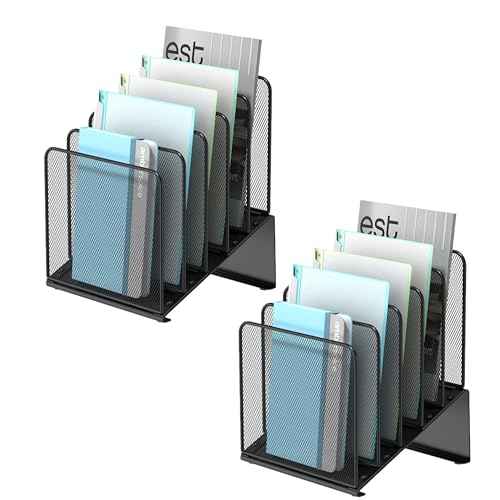 2 Pack Inclined 5-Section Desk File Organizer, Vertical File Folder Holder File Sorter Desktop Organization for Office Classroom