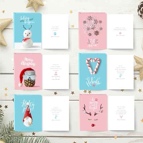easykart labels 72 Christmas Greeting Cards Assortment, High gloss Spot UV,7.25 x 5.5 Inch with Seal Stickers For Friends, Family and loved Ones