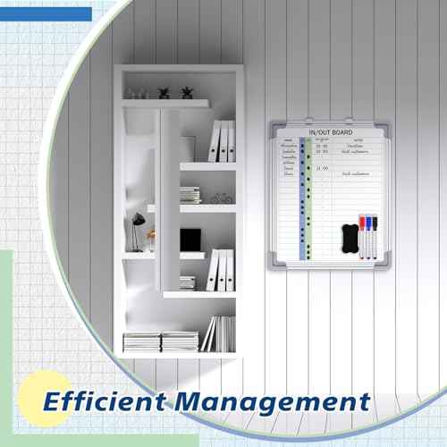 Lincia in and Out Magnetic Dry-Erase Board 16" x 12" Aluminum Framed White Board with Lines 21 Names with Magnetic Dry-Erase Marker, Eraser, and 20 Magnets Wall-Mounted for Office Employee