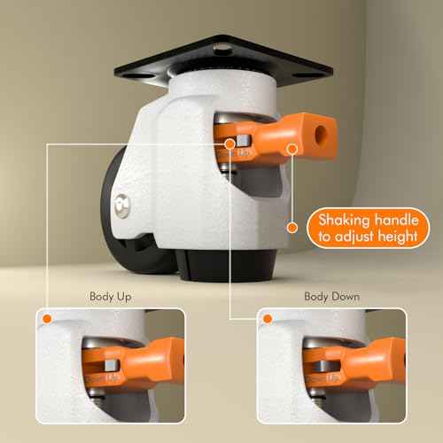 Upgrade Leveling Casters with Ratchet Handle, Height-Adjustable Plate Casters, White Retractable Casters for Workbench & Machine&Furniture, 1600 Lbs Total Load Capacity£¬4-Pack
