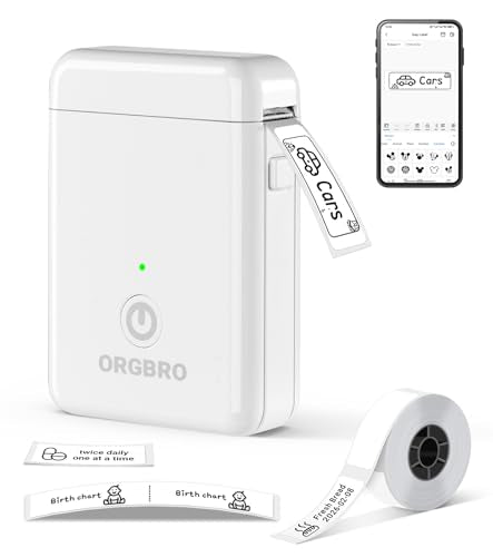 White ORGBRO Bluetooth Label Maker Machine with Tape - Compact Portable