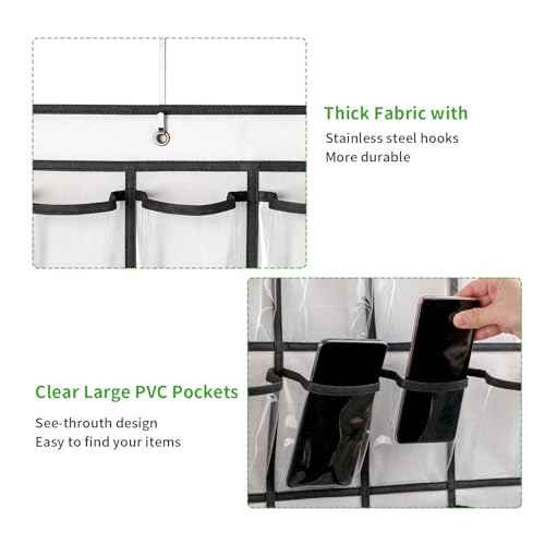 42 Clear Pockets Classroom Pocket Chart for Cell Phones and Calculator, Pocket Chart Organizer for Classroom Phone Storage Holder with 42 Number Sticker and Hooks (White)