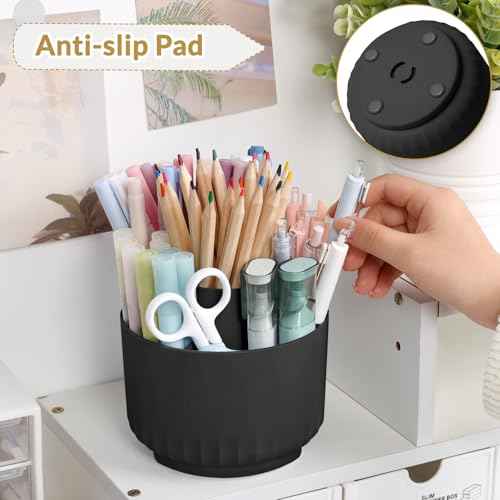 SKYDUE 360 Degree Rotating Pencil Pen Holder for Desk, Dual-Purpose Desk Organizer, Rotating Pencil Cup with 5 Slots, Office Supplies, Desk Decor for Office, School, Home