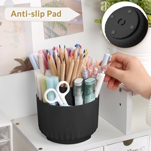 Black 360° Rotating Pen & Pencil Holder with 5 Compartments Desk Organizer