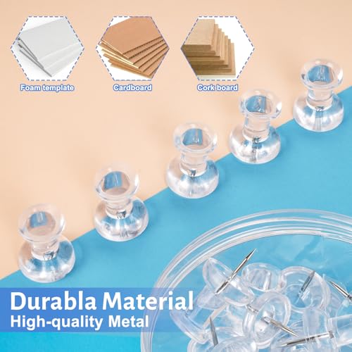 DANRONG 30Pcs Jumbo Push Pins for Bulletin Board - Clear, Large Thumb Tacks, 1.81in