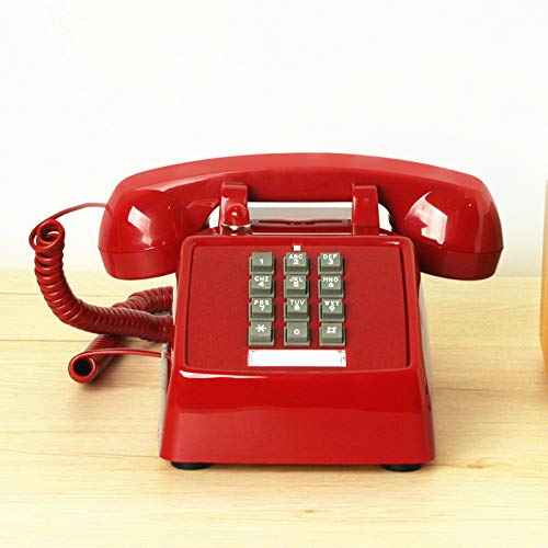 YOPAY Single Line Corded Desk Telephone, Home Emergency Intuition Amplified Retro Phone, Classic Dial Button Phone, Red