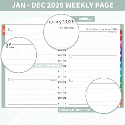 2026 Planner - 2026 Planner Weekly and Monthly from Jan. 2026 - Dec. 2026, Calendar Planner 2026 with Monthly Tabs, Inner Pocket, 8.5" x 6.4"