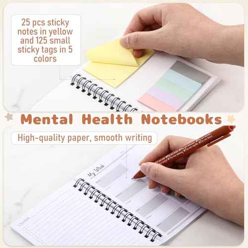 Janlaugh 60 Pcs Mental Health Awareness Gifts Includes 30 Mental Health Planners Notebook with Adhesive Notes 30 Ballpoint Pen Therapist Journal Self Care Items Positive Affirmation