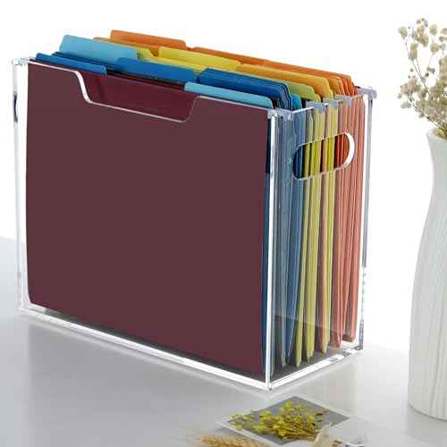 Hanging File Organizer, Acrylic File Folder Organizer for Letter Size, Clear Portable File Holder with Handles, Filing Storage Box for Desk Office Home Work -1 Pack
