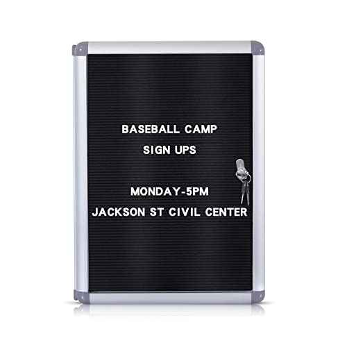 Enclosed Changeable Letter Boards Felt Message Board with Locking Door, Black, Aluminum Frame, 19X12 inches