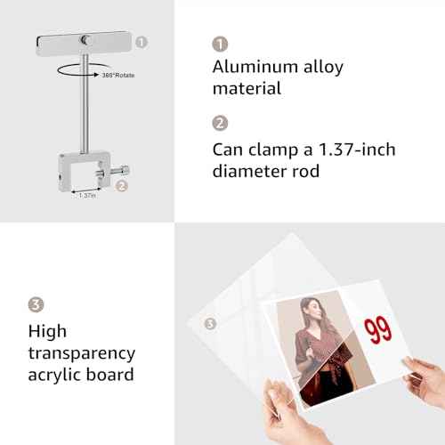 Aluminum Alloy Sign Holder Clamp with 8.5 x 11 Inch Acrylic Frame Sign Holder,Clothing Stores Card Displays (Silvery) 3 Pack